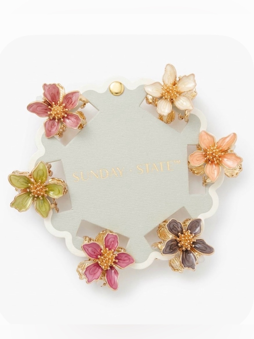 NWT ⚜️🌺⚜️ Sunday State Vibrant Metal Mini Floral Hair Clips Set of 6